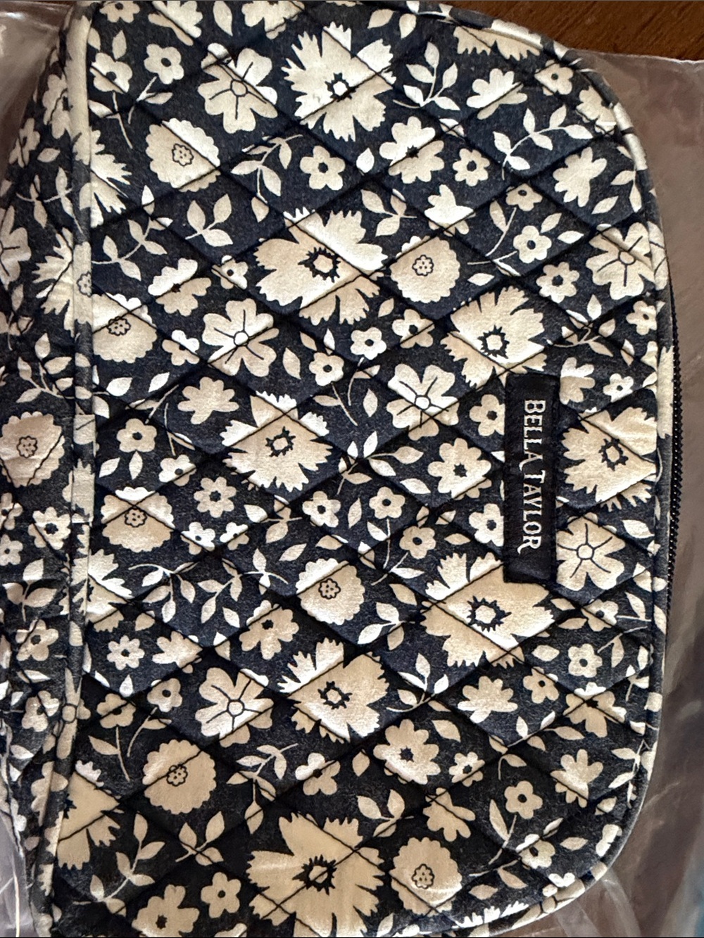 Bella Taylor Black & Cream Quilted Floral Cosmetic Bag